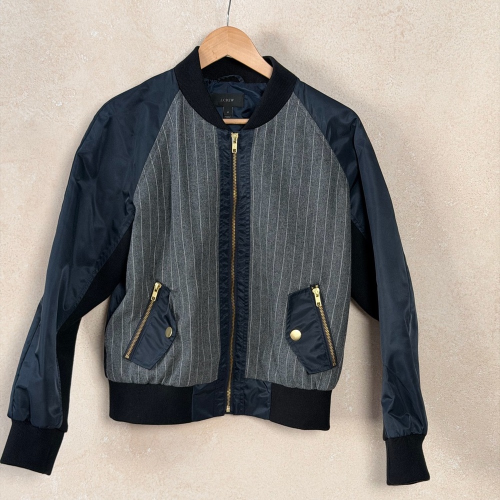 J.Crew Pinstripe Luxe Bomber Jacket, Size M